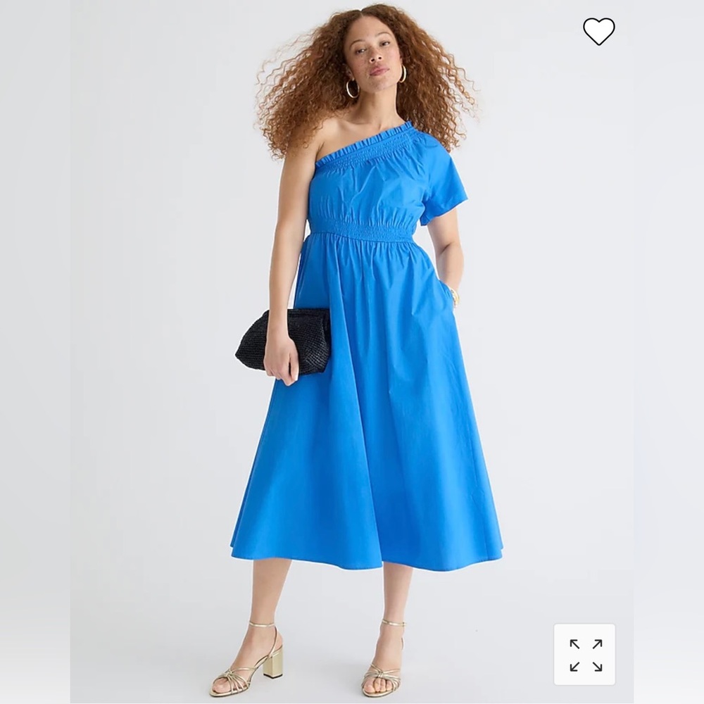 NWT J. Crew Smocked one-shoulder dress in cotton poplin- S